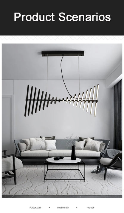 Modern LED Ceiling Chandelier Lights Nordic Luxury Pendant Lights for Living Dining Room Fish Bone Design Dimmable Hanging Lamp