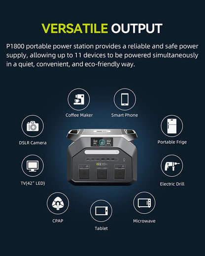 IEE P1800 Portable Power Station 1800W(3600W Surge) 1024Wh EV Grade LiFePO4 Battery Solar Generator, 220V EU Socket Pure Sine Wave, WiFi App Monitor, UPS Uninterruptible Power Supply for Outdoor Camping Road Trip Home Power O