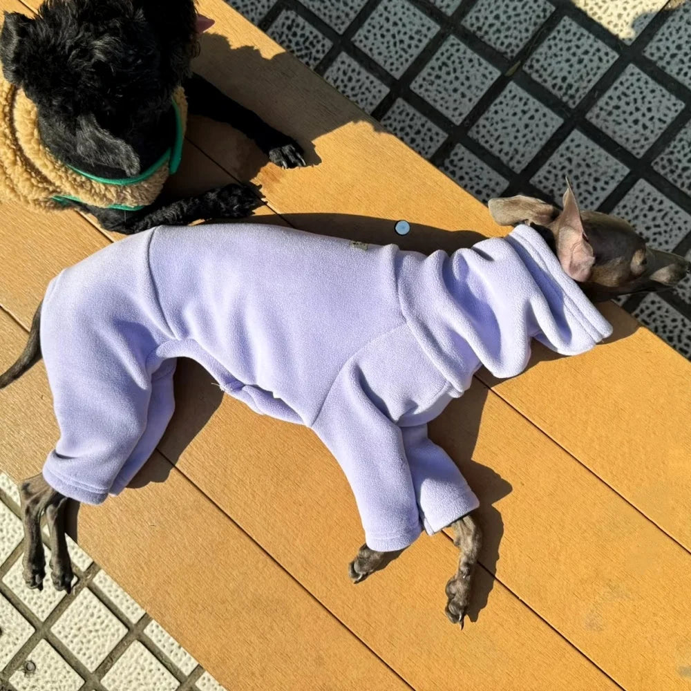 Winter Clothes for Dogs Warm 4-legged Purple Fleece Sweatshirt for Italian Greyhound Whippet Thick Solid Color Coat in Spring