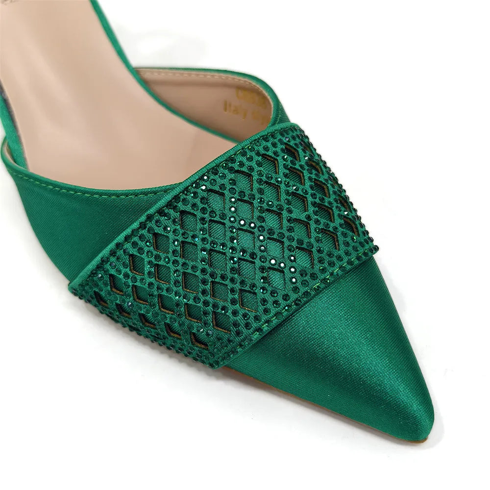 Nigerian Women Heel Party Ladies Italian Design Shoes And Bags Set Decorated with Rhinestone Handbag Wedding Party