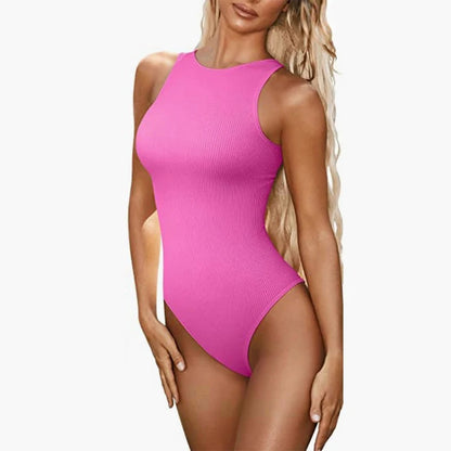 OMSJ Base Solid Sleeveless Tank Top Bodysuit For Women Summer Hot Girl Tight Sexy Casual Ribbed O Neck Romper Daily Clothes 2023