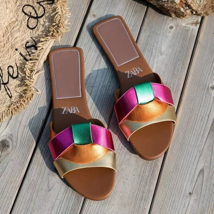 Flat Slippers Casual Shoes Woman 2026 Trend Luxury Summer Elegant Dresses Sandals Beach Designer House Round Toe Brand Bathroom