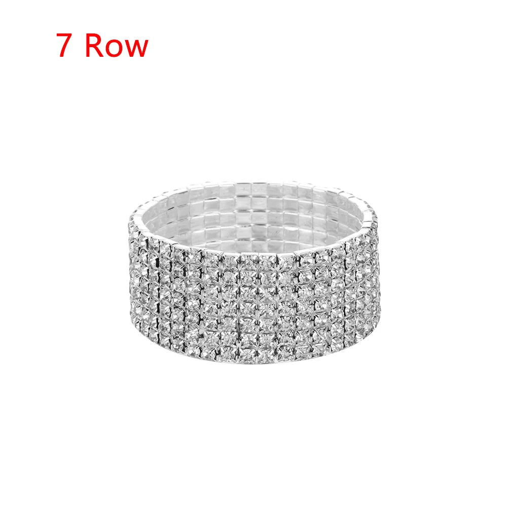 1-10 Rows Fashion Jewelry Bridal Wristband Crystal Rhinestone Elastic Bangle Stretch Bracelet Wedding Bridal Jewelry
