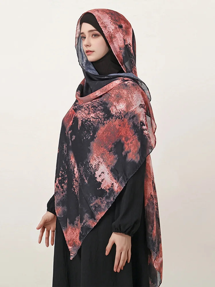 1Pcs Ramadan Hijab for Women Crocodile Print Bohemian Watercolor Soft Muslim Hijabs Floral Breathable Shawl Wrap Scarf Headscarf
