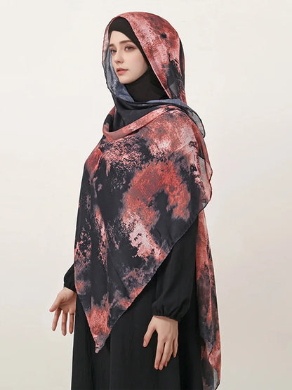 1Pcs Ramadan Hijab for Women Crocodile Print Bohemian Watercolor Soft Muslim Hijabs Floral Breathable Shawl Wrap Scarf Headscarf