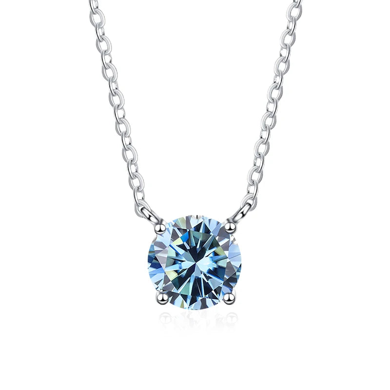 NeeTim 1ct 2ct 3ct Colored Moissanite Necklace for Women 925 Sterling Silver with White Gold Plated Woman's Necklaces Chain