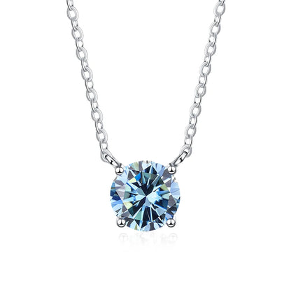 NeeTim 1ct 2ct 3ct Colored Moissanite Necklace for Women 925 Sterling Silver with White Gold Plated Woman's Necklaces Chain