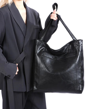 High Quality Oil Skin Leather Bucket Hand Bags for Women Female Shoulder Top-Handle Bag Luxury Handbas Women Large Commute Bags