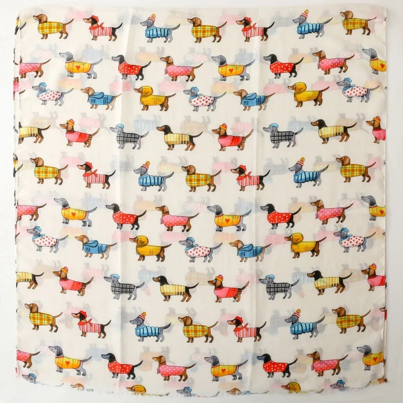 Cozy Dachshund Dog Cat Pattern Viscose Shawl for Women - 180x90Cm Fringe Detail Breathable Thin Wrap Scarves Autumn/Winter Snood