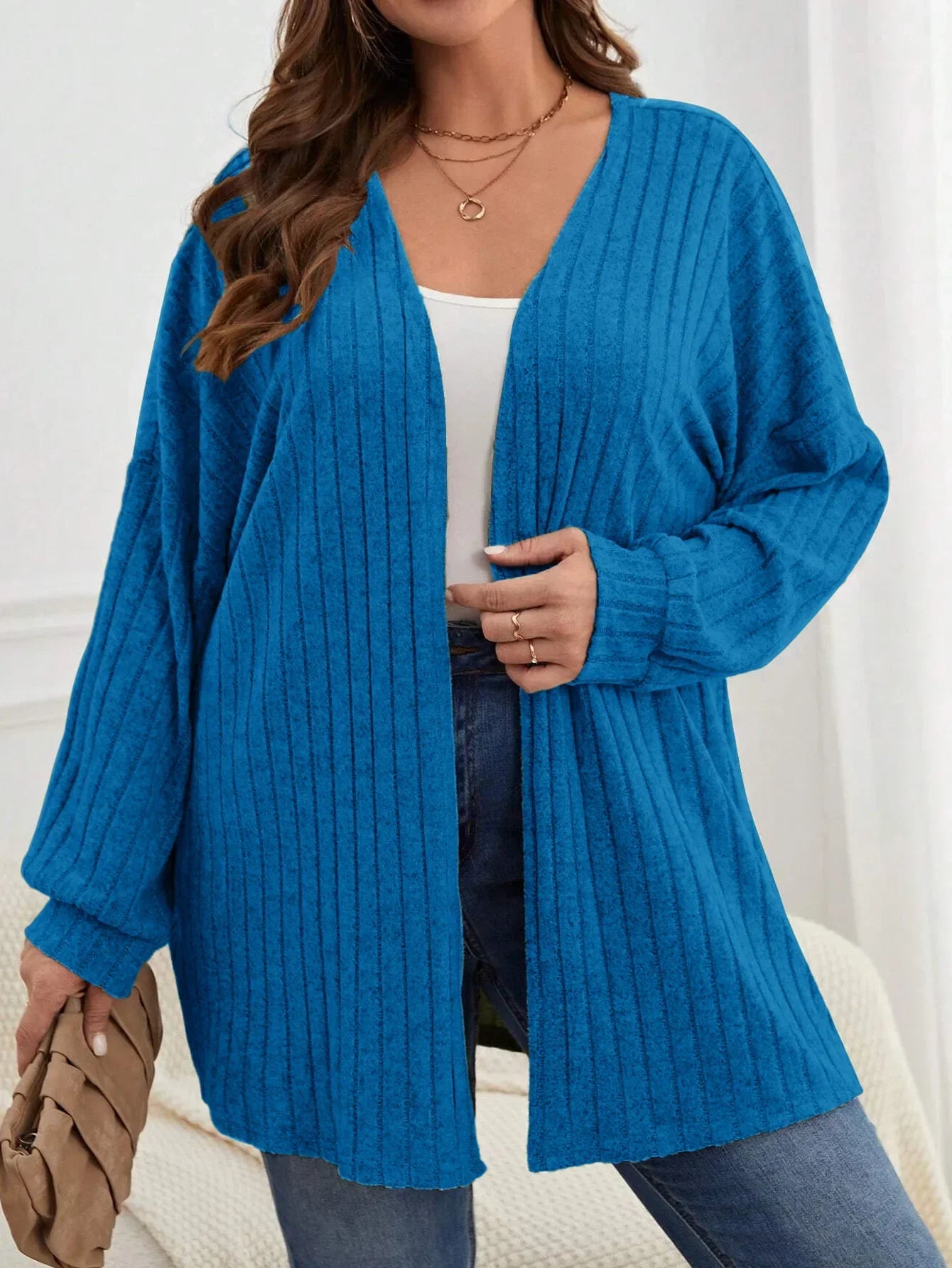 Autumn and Winter  Plus Size Women's 1XL-5XL Solid Color Loose Cardigan Top Women's Long Sleeved Knitted Jacket