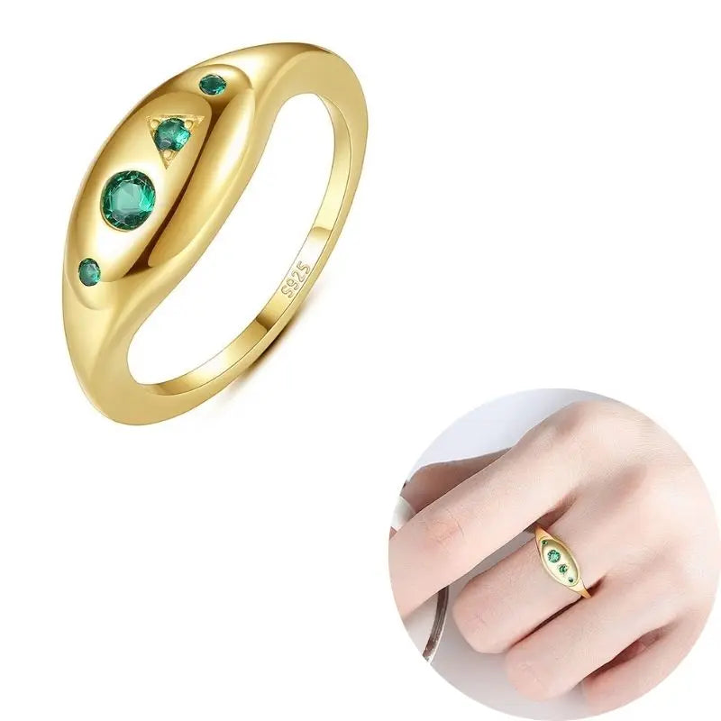 24K Gold Plated Colorful Crystal Gold Rings Turquoise Engagement Wedding Anniversary Ring Light Luxury Fashion Jewelry Gifts A40