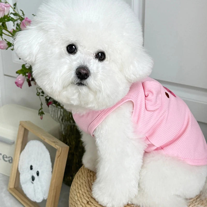1pc Waffle Knit Pet Vest Cute Puppy Coat Shirts With Leash Ring Adjustable Breathable Dog And Cat Shirt For Spring/summer