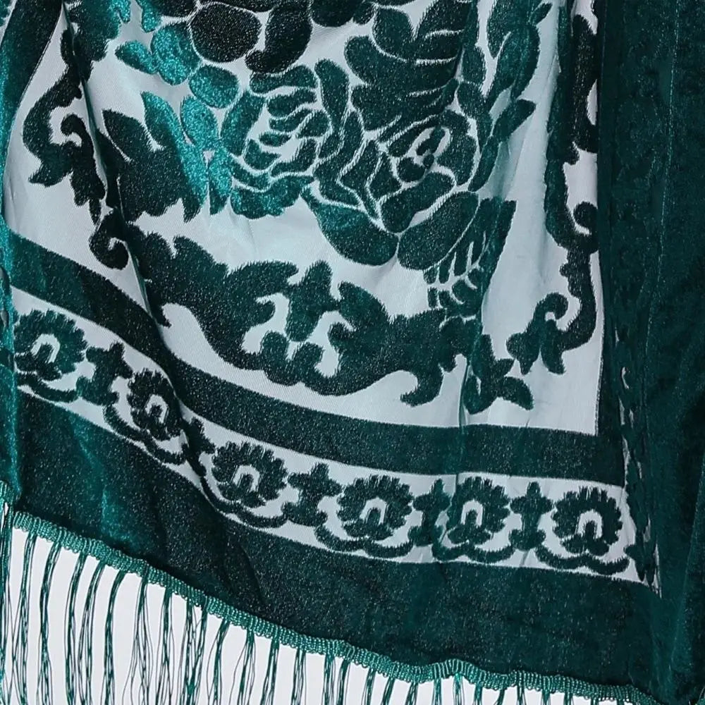 Ethnic Style Chinese Dress Shawl Elegant Design Versatile Use Long Fringed Scarf Warm Material Fringed Edge Velvet Scarf