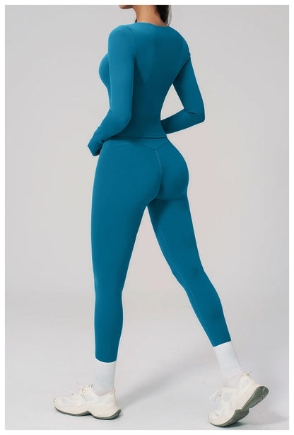 Yoga Set 2PCS Women Tracksuit Sportswear Workout Clothes Athletic Wear Gym Clothing Legging Fitness Top Long Sleeve Sports Suits