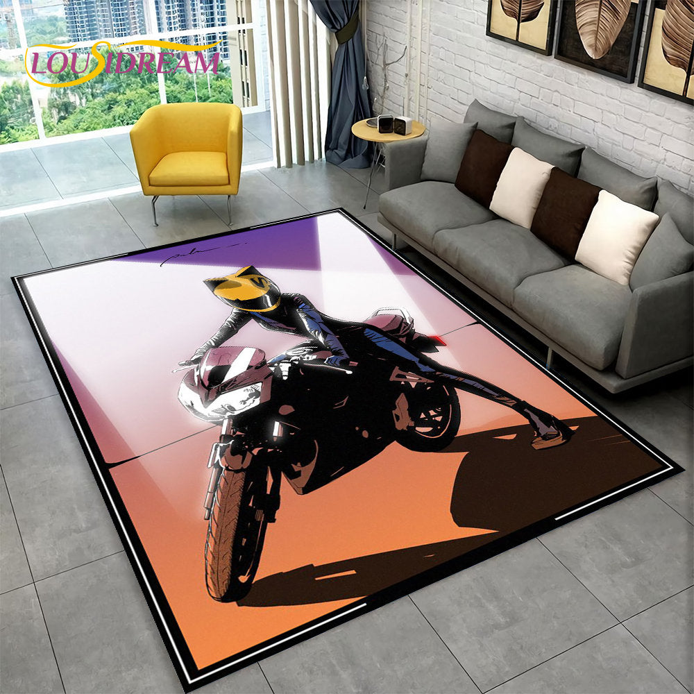 3D Motorcycle Racing Area Rug Large,Carpet Rug for Home Living Room Bedroom Sofa Doormat Decoration,Kid Play Non-slip Floor Mat
