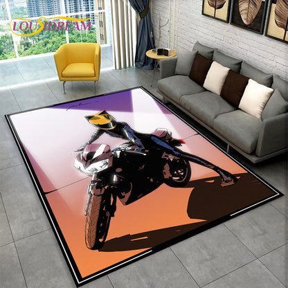 3D Motorcycle Racing Area Rug Large,Carpet Rug for Home Living Room Bedroom Sofa Doormat Decoration,Kid Play Non-slip Floor Mat