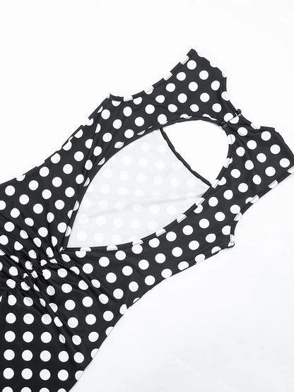 Yomesugar 2026 Summer Women's Polka Dot Printed Backless Jumpsuits Sexy Square Collar Sleeveless Skinny Rompers Party Clubwear