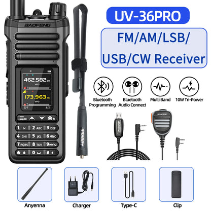 BAOFENG UV-36 PRO 10W Tri-Power Walkie Talkie Dual Mode Two Way Radio Bluetooth Programming FM Receiver Handheld Transceiver