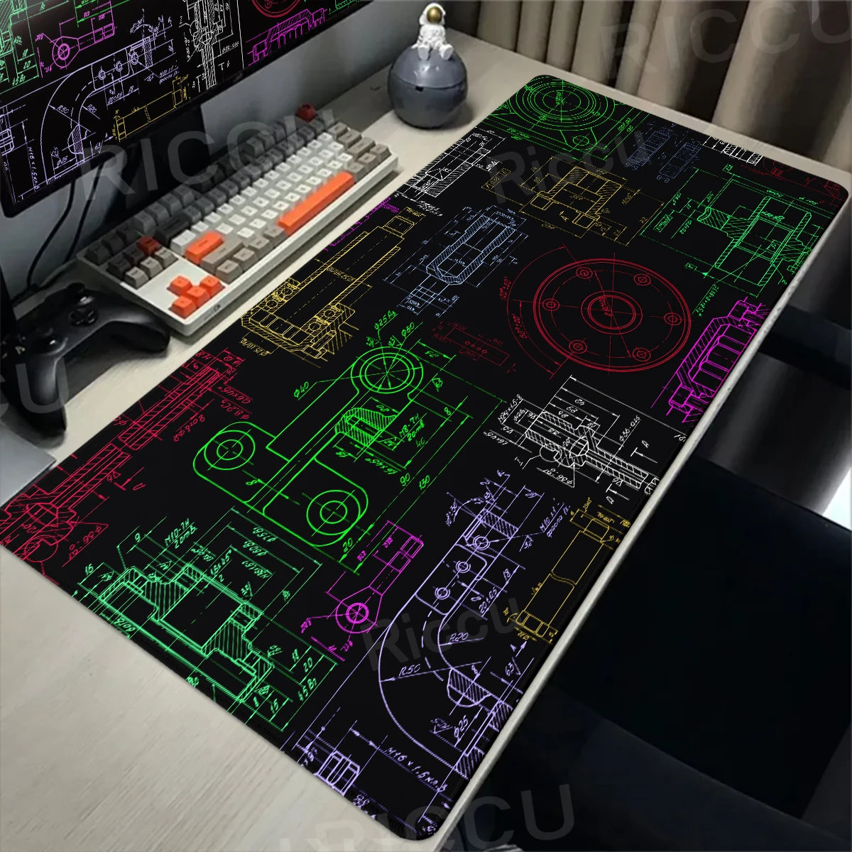Engineer Mechanical Drawing Mousepad Black Large Mouse Pad HD XXL Minimalism Mousemat Rubber Carpet Desk Mat PC Gaming Accessory