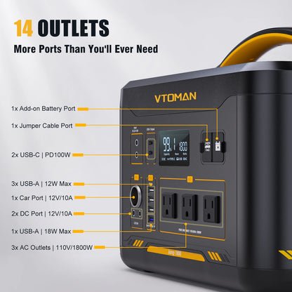 VTOMAN JUMP 1800 Power Station 1548Wh LiFePO4 Battery 1800W Emergency Power Supply for Outdoor Camping Home Energy Power