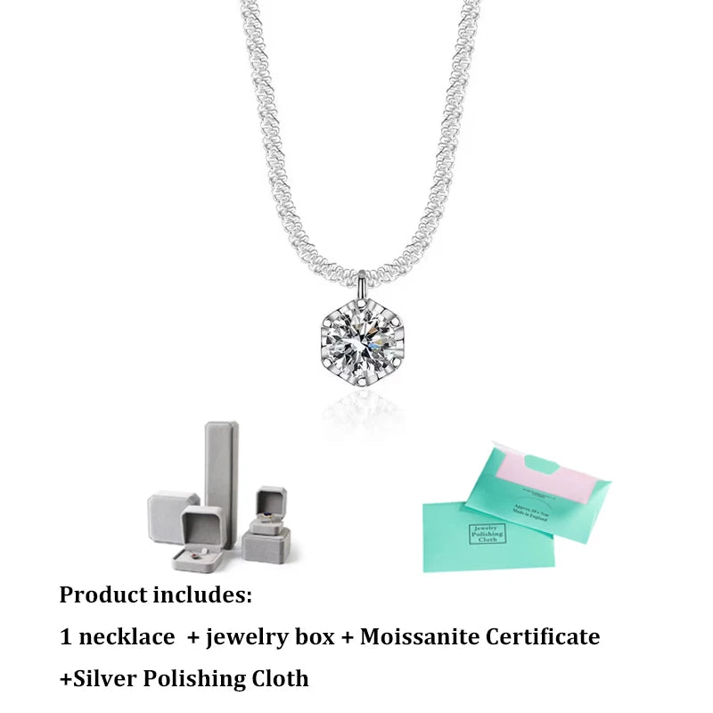 GRA Moissanite 6 Prong Crown Pendant Necklace Real S925 Sterling Silver Sparkling Cauliflower Chain for Women Fine Jewelry