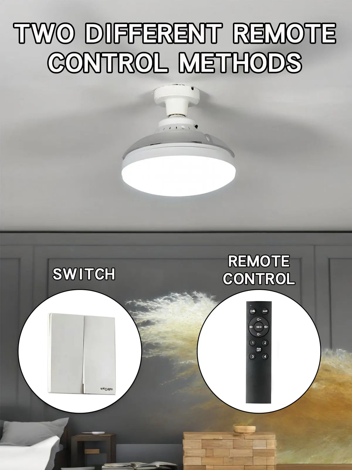 Three-Color Dimming LED E27 Ceiling Fan Lights with Remote Control Silent Dimmable Invisible Fan Light for Living Room Bedroom