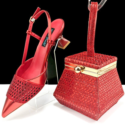 Fashion Three-Dimensional Hard Bag Sequins Decoration Lady Fashion Elegant Shoes and Bag Set Women Shoes