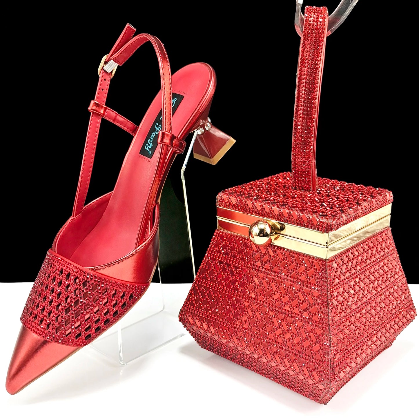 Fashion Three-Dimensional Hard Bag Sequins Decoration Lady Fashion Elegant Shoes and Bag Set Women Shoes