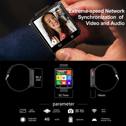 S222 4G Smart Watch Android 11 MTK6761 Quad Core 4GB Ram 64GB Rom Dual Cameras 2.64" Large Screen Detachable WIFI GPS Smartwatch