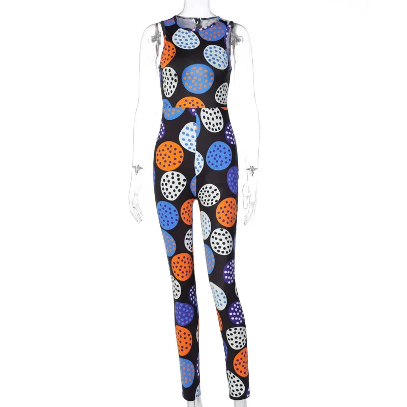 BOOFEENAA Polka Dot Print New Jumpsuits 2020 Cute Sexy Outfits For Women Clubwear Bodycon Tracksuit Rompers C16-BF27