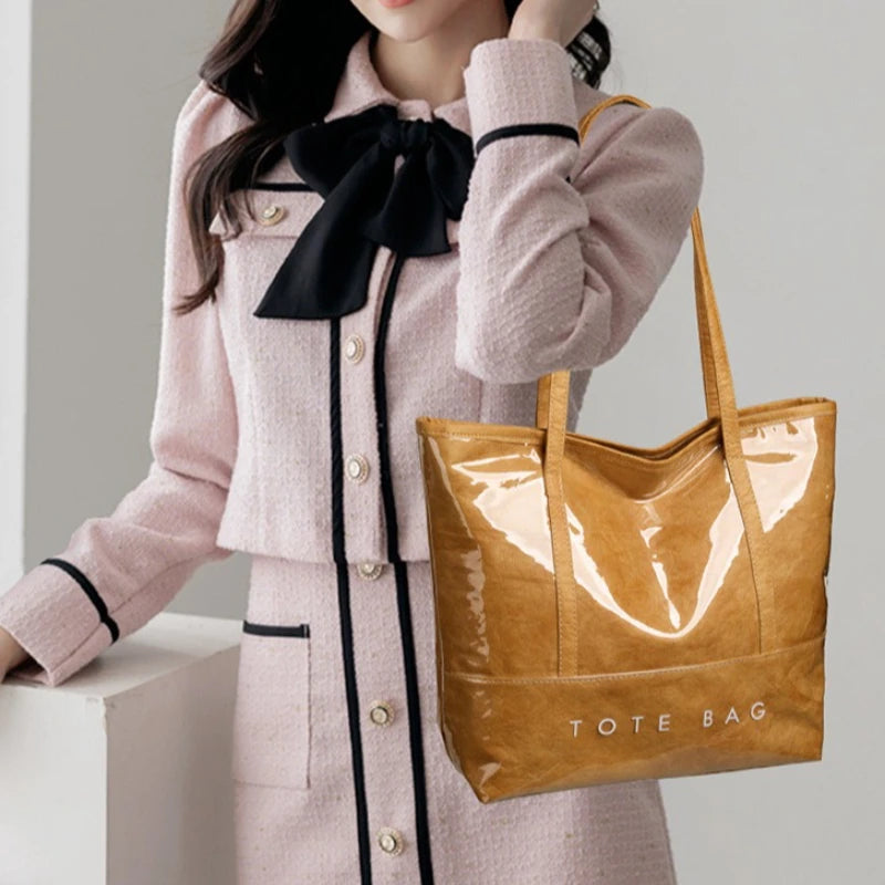 Fashion Large Capacity Tyvek Tote Bag, Waterproof Letter Print Shoulder Bags for Women Daily Shopping, Commuter Versatile Bag