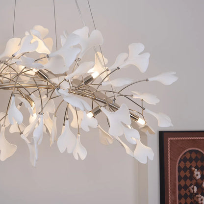 Modern Ceramics White Long Ginkgo Leaf LED Pendant Light Decoration Villa Living Room Ceiling Chandelier Indoor Hanging Lights