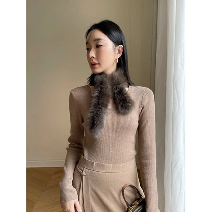 Women sable mink fur scarf winter warm soft fluffy neck wrap fashion accessory