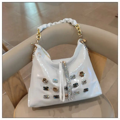 2026 New Fashion Diamonds Women Handbags Genuine Leather Tote Bag Large Capacity Work Commute Leisure Versatile Shoulder Bags