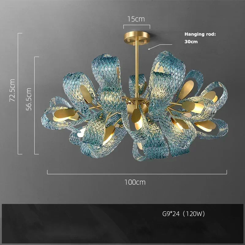 Modern Blue Glass Led Pendant Lamp Copper Designer Hanging Chandeliers for Living Room Bar Bedroom Suspension lustre Lights