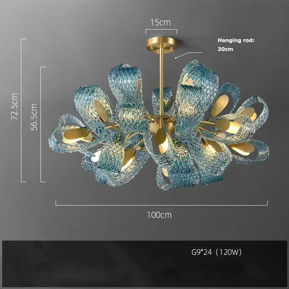 Modern Blue Glass Led Pendant Lamp Copper Designer Hanging Chandeliers for Living Room Bar Bedroom Suspension lustre Lights