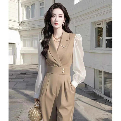 Ladies Solid Jumpsuit Women's Summer Rompers New Short-Sleeved Waist Was Thin Wide-Leg Pant Jumpsuit Green Drape Sweet