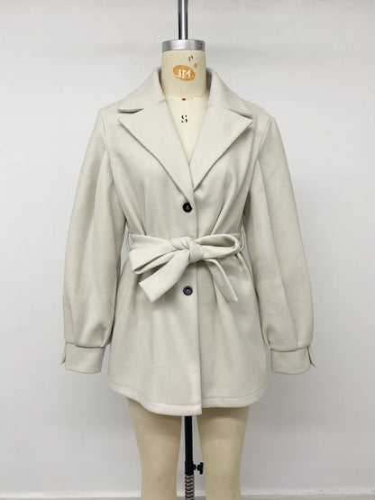 Women Wool Mid Length Coats Jackets Blends Turn Down Collar Coat Thick Warm Y2k Streetwear Jacket Work Outerwear Autumn Winter