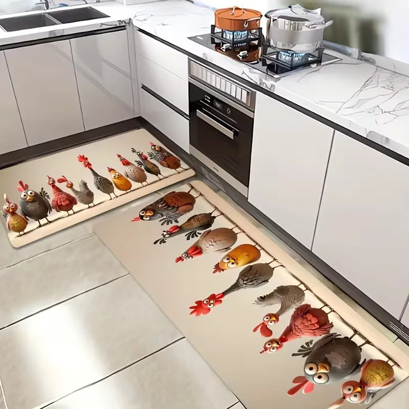 Fun Cartoon Chicken Kitchen Mat - Non-Slip, Machine Washable Rug for Dining Room Decor, Indoor Outdoor Use, Chicken Kitchen Rugs