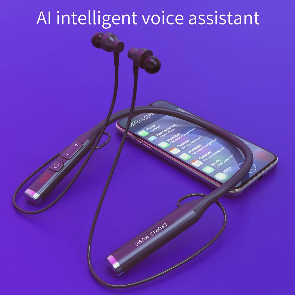 Bluetooth 5.0 Earphones Neckband Headsets Wireless Headphones HiFi Stereo Noise Reduction Earbuds Support BT TF Card FM Radio