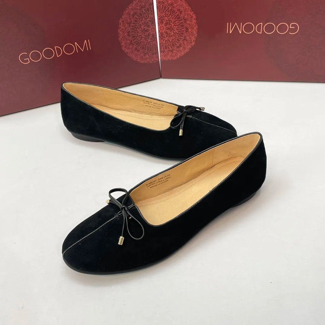 Women Suede Ballet Flats Delicate Bow Slip-on