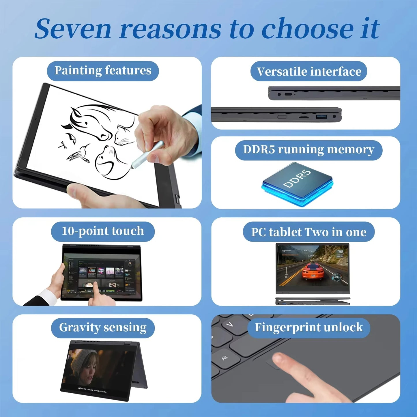 14'' Touch 360° Flip 2-in-1 Laptop FW-Y1 Mini Convertible Tablet Notebook Intel N95 12GB LPDDR5 Portable Student Office Netbook