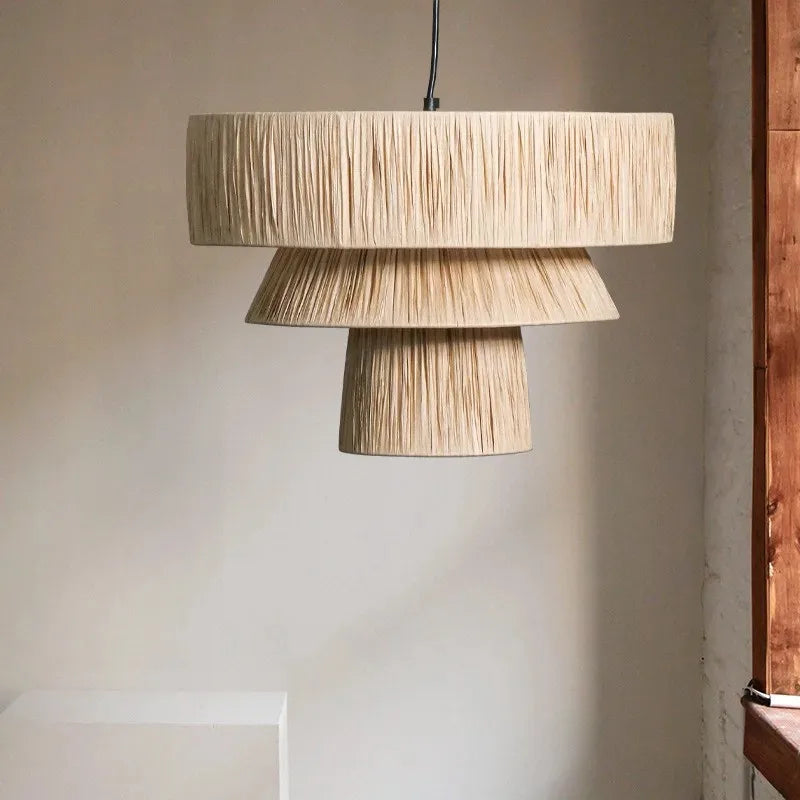 Golden Editions Designer Chandelier woven Rattan Straw Pendant Lights large Rattan lighting suspension wabi sabi Restaurant lamp