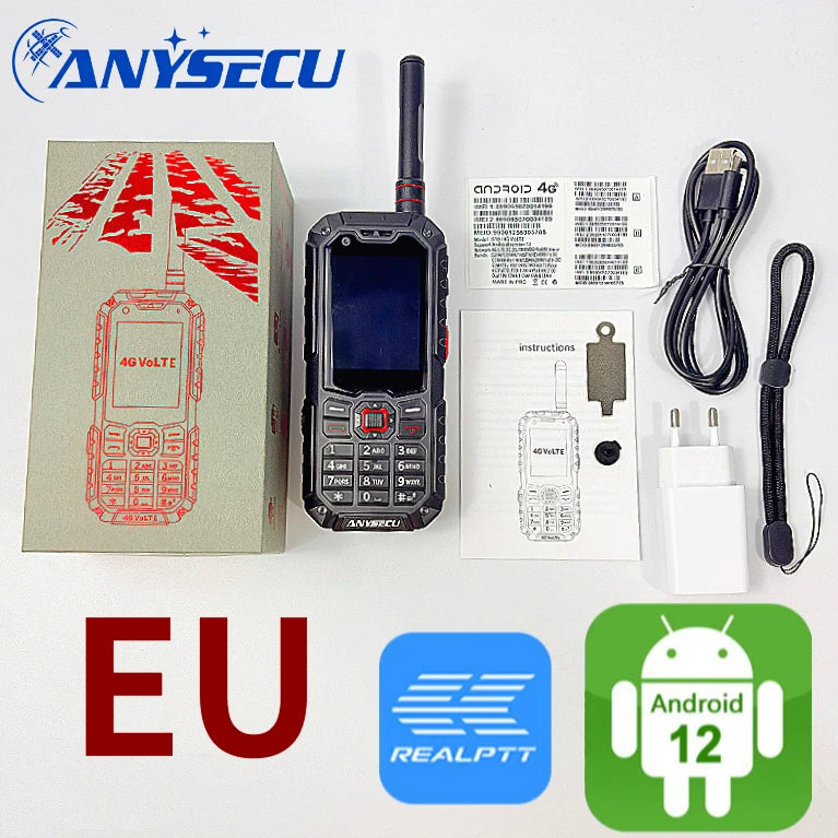 Anysecu S10 4G LTE Walkie Talkie Android 12 Dual Mode PoC Analog UHF Two Way Radio GPS Zello 3500mAh Dual SIM Touch Screen BT4.2