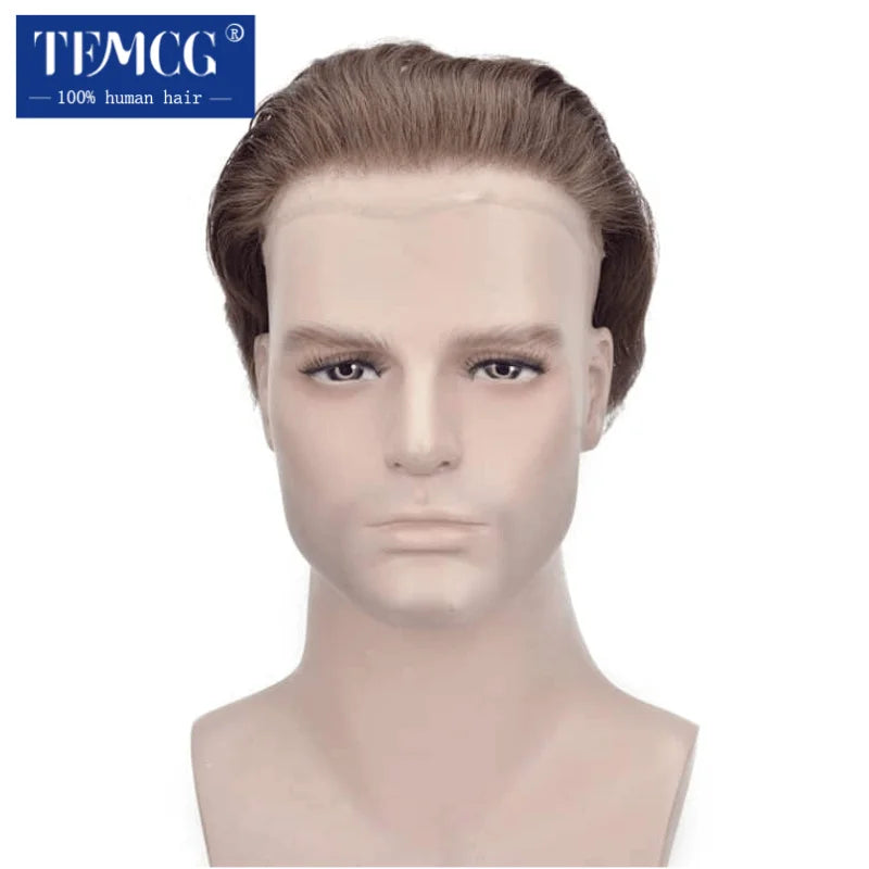 Full Lace Hair System Men Wig With Realistic Hairline Toupee For Men Breathable Male Hair Prosthesis 100% Human Hair Wig For Man