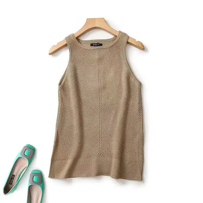 Ethereal Traf Md 2026 YAZHIMEI summer new style of Women's casual standard brown crew-neck knitted rib vest