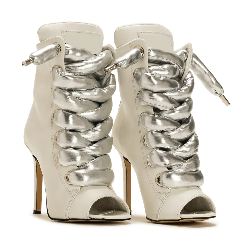 Peep Toe Corss Tied Patchwork Ankle Boots Sexy Square Toe Thick Heel New Arrivals Fashion Women Runway Shoes