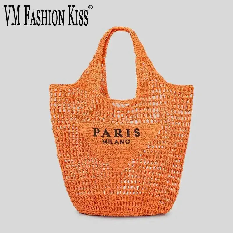 2024 Luxury Design Women Plaited Raffia Straw Bag Large Capacity Casual Tote Handbag Hollow Summer Beach Vacation Shoulder Bag