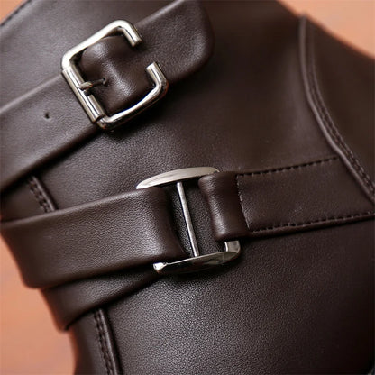 Leather Chelsea Boots Men Designer 2024 White Dress Boots Men Casual High top Buckle Strap Formal Shoes Men Motorcycle Boots