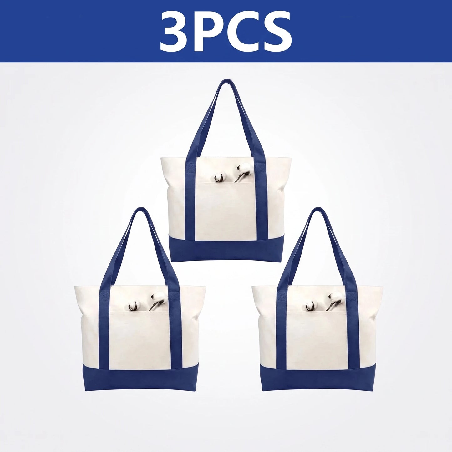 1/3/6PCS Heavy Duty Canvas Tote Bag with Front Pocket Blank DIY Reusable Grocery Shoulder Bag for Women Office School Beach